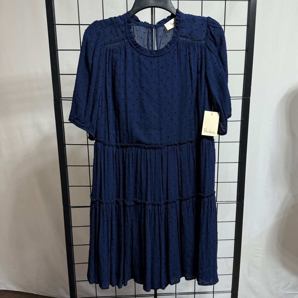 Nurture by Westbound Navy Swiss Dot‎ Tiered Babydoll Dress Size Small NWT